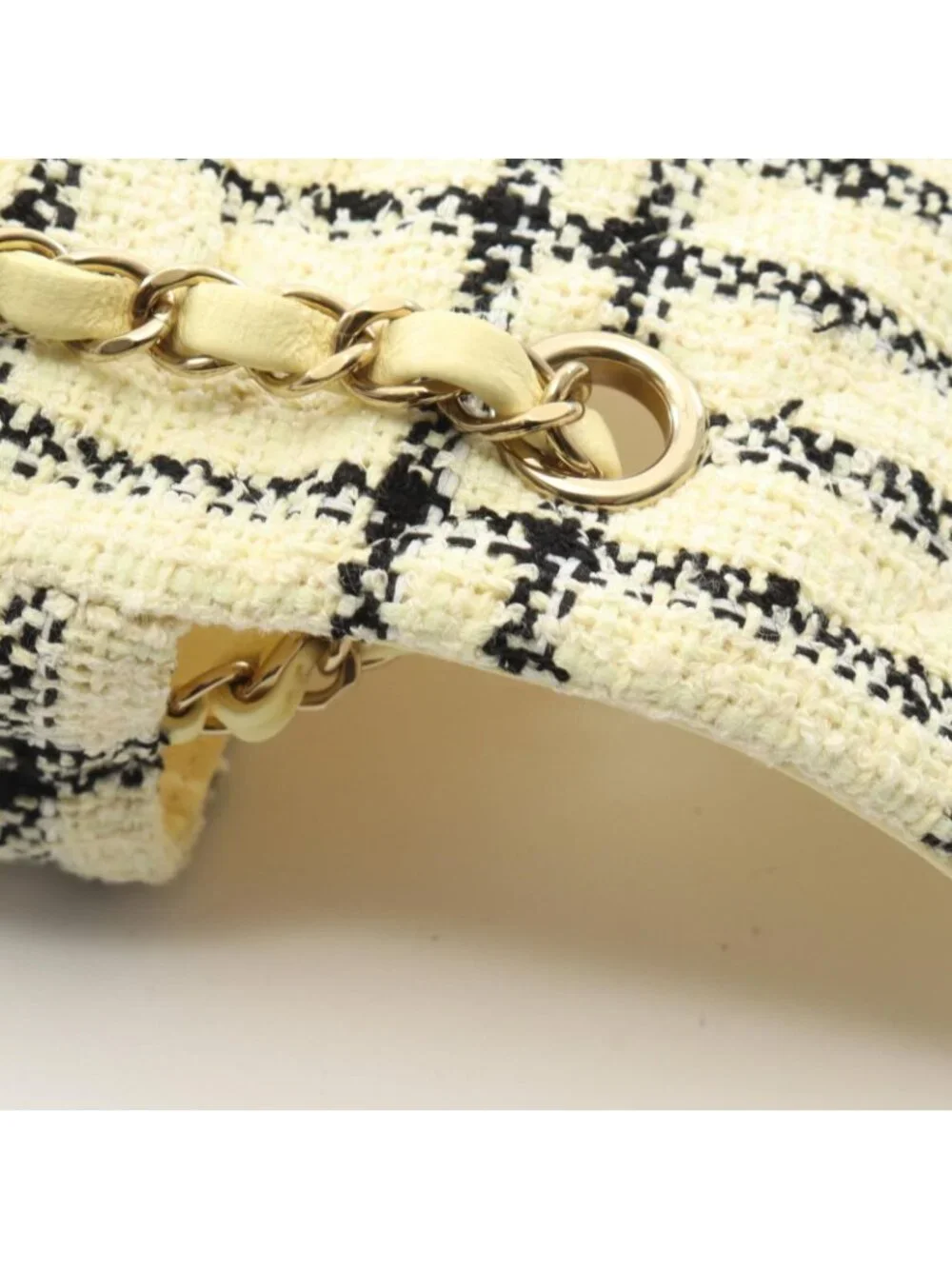 Chanel Shoulder Bag Mini Quilted 20 Cream Black Fabric Chain